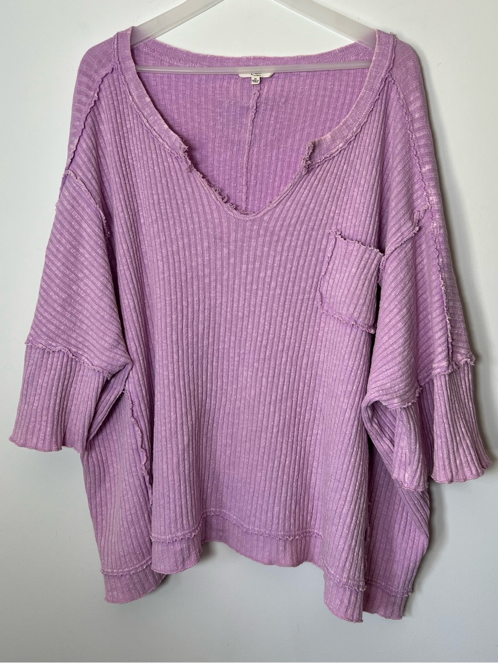 EASEL Ribbed V-Neck Oversized Short Sleeve Top Sunday Comfort Purple Pink